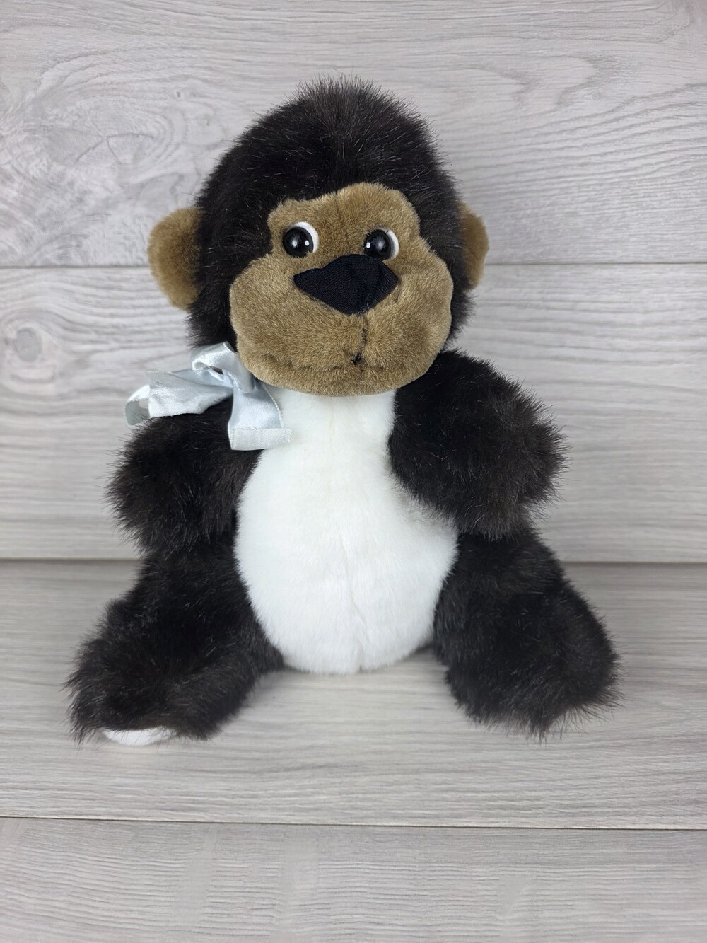 Plush Monkey Stuffed Animal w Light Blue Ribbon Ape Puppet SU46